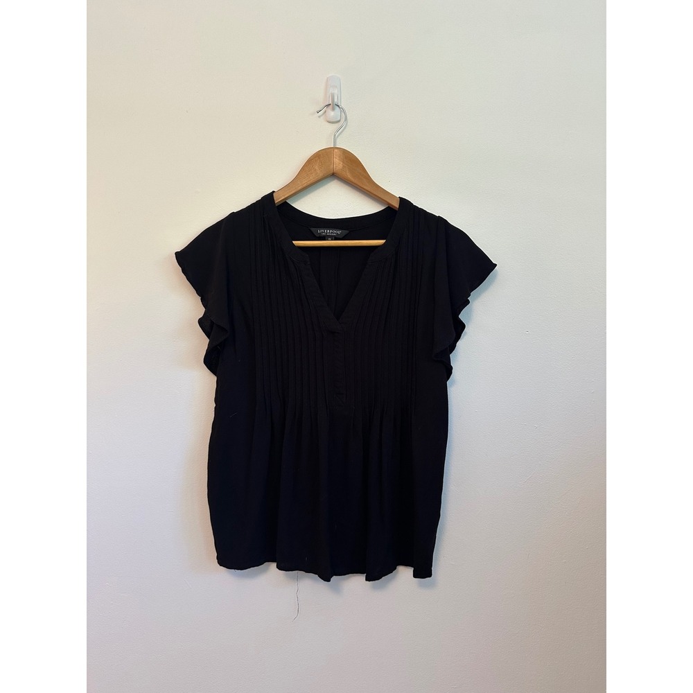 Liverpool Los Angeles Short Sleeve Black T-Shirt Blouse | Size XS